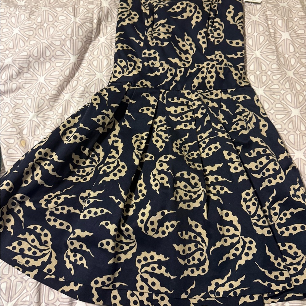 Navy and Cream Patterned Dress